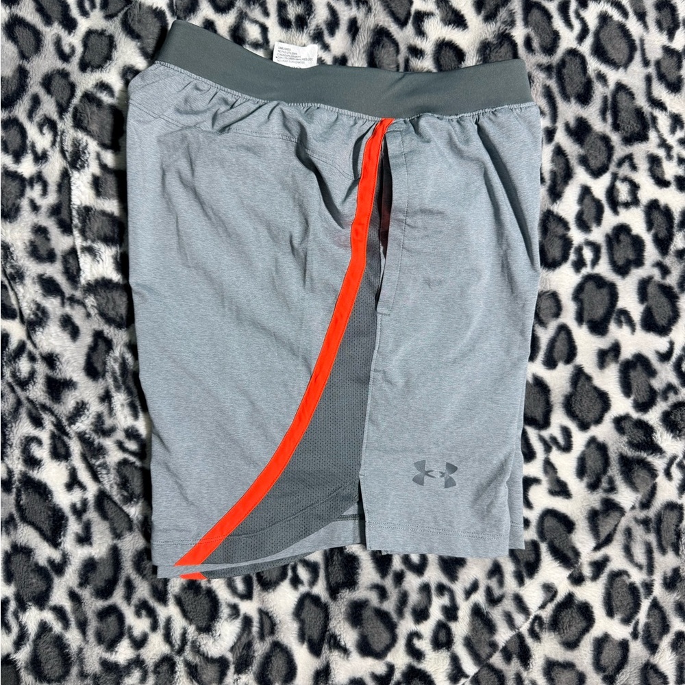 Under Armour Athletic Shorts in Gray with Red Stripe